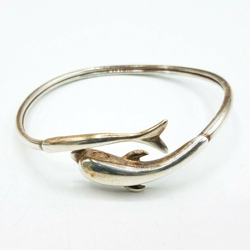 925 Sterling Silver Nautical Dolphin Open Flexible 7 inch Bracelet